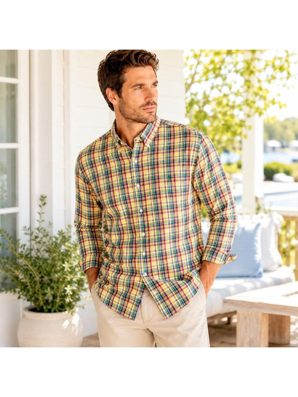 Ralph Lauren Custom Fit Mens XL Shirt Plaid Button Down Yellow LS Pony Preppy